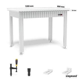   Állítható magasságú Siegmund munkaasztal 1208 acéllemezzel tartalmazza a kiegészítőket