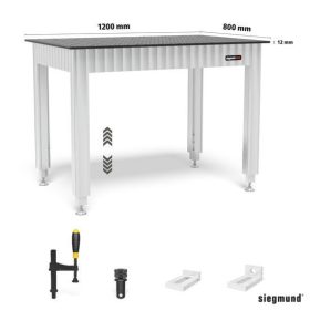   Állítható magasságú Siegmund munkaasztal 1208 acéllemezzel tartalmazza a kiegészítőket