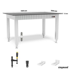   Állítható magasságú Siegmund munkaasztal 1510 acéllemezzel tartalmazza a kiegészítőket